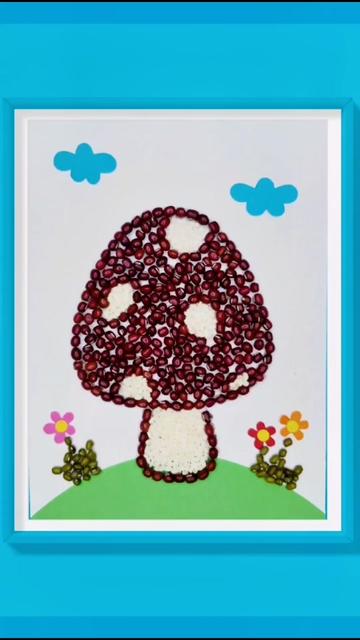 用豆子做一副蘑菇拼贴画知识创作人创意美术种子粘贴画幼儿园手工亲子